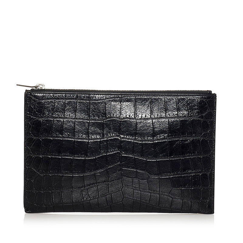 サンローラン クロコ型押し クラッチバッグ ブラック レザー メンズ SAINT LAURENT 【中古】
