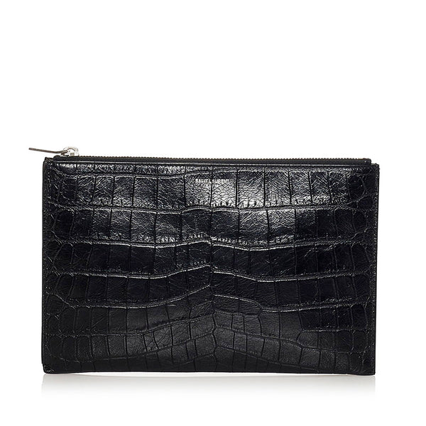 サンローラン クロコ型押し クラッチバッグ ブラック レザー メンズ SAINT LAURENT 【中古】