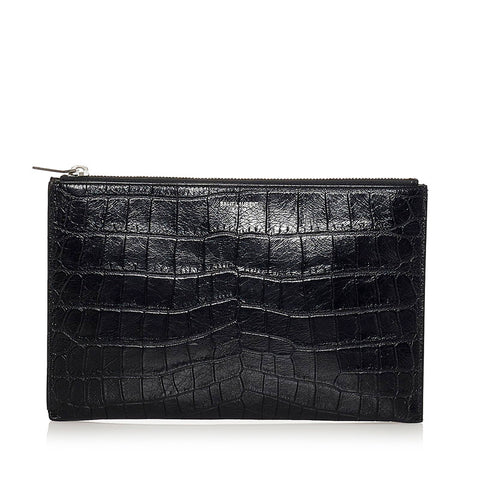 サンローラン クロコ型押し クラッチバッグ ブラック レザー メンズ SAINT LAURENT 【中古】