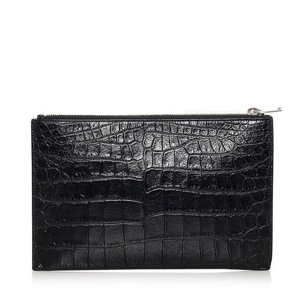 サンローラン クロコ型押し クラッチバッグ ブラック レザー メンズ SAINT LAURENT 【中古】