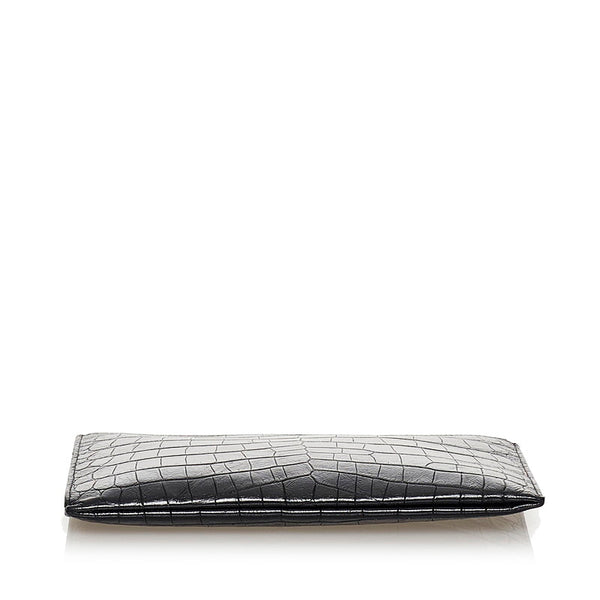 サンローラン クロコ型押し クラッチバッグ ブラック レザー メンズ SAINT LAURENT 【中古】