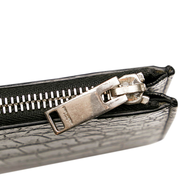 サンローラン クロコ型押し クラッチバッグ ブラック レザー メンズ SAINT LAURENT 【中古】
