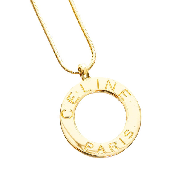 セリーヌ ロゴ サークル ネックレス ゴールド メッキ レディース CELINE 【中古】