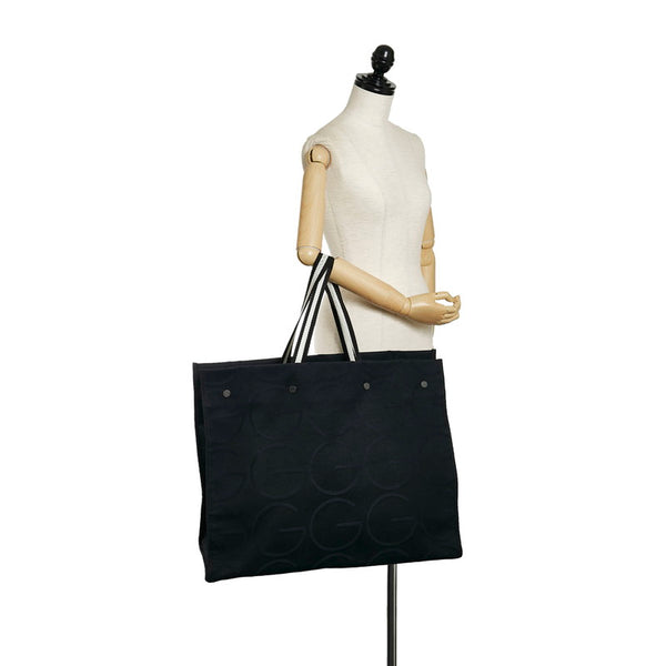 グッチ ビッグ ショルダーバッグ トートバッグ 123430 ブラック キャンバス レディース GUCCI 【中古】