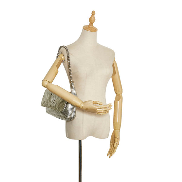 シャネル ココマーク パンチング チェーン ショルダーバッグ シルバー レザー レディース CHANEL 【中古】