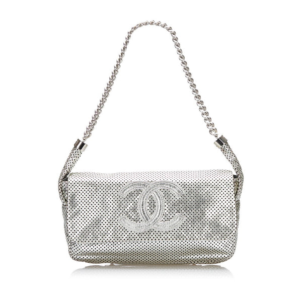 シャネル ココマーク パンチング チェーン ショルダーバッグ シルバー レザー レディース CHANEL 【中古】