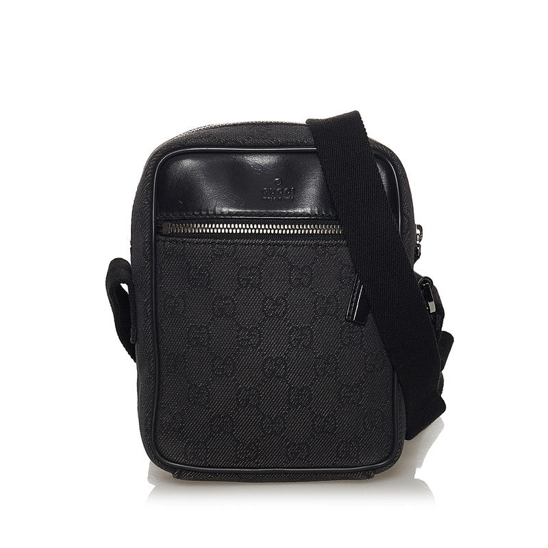 グッチ GGキャンバス 斜め掛け ショルダーバッグ 101680 ブラック キャンバス レザー レディース GUCCI 【中古】