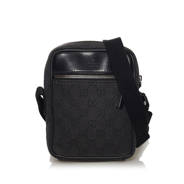 グッチ GGキャンバス 斜め掛け ショルダーバッグ 101680 ブラック キャンバス レザー レディース GUCCI 【中古】