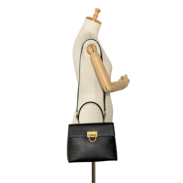 サルヴァトーレフェラガモ ガンチーニ ハンドバッグ ショルダーバッグ 2WAY AF-21 0290 ブラック レザー レディース Salvatore Ferragamo 【中古】