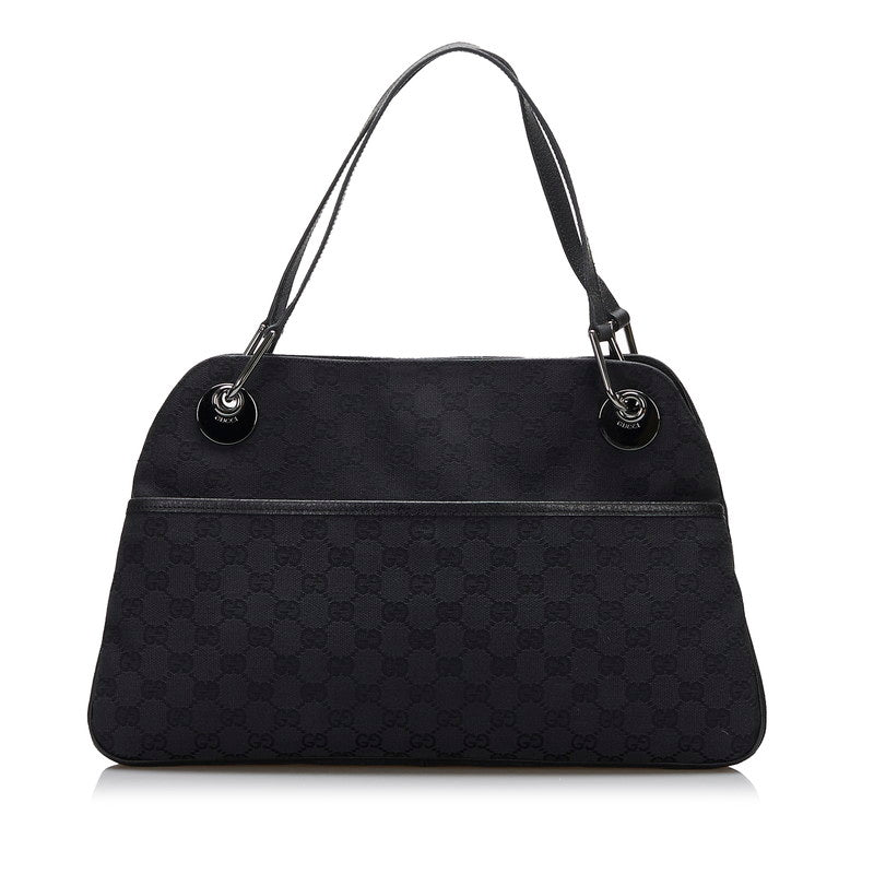グッチ GGキャンバス ハンドバッグ トートバッグ 121023 ブラック キャンバス レザー レディース GUCCI 【中古】