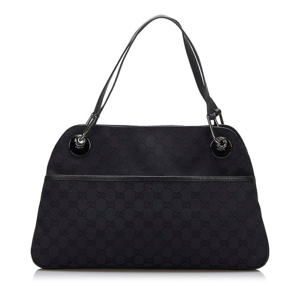 グッチ GGキャンバス ハンドバッグ トートバッグ 121023 ブラック キャンバス レザー レディース GUCCI 【中古】