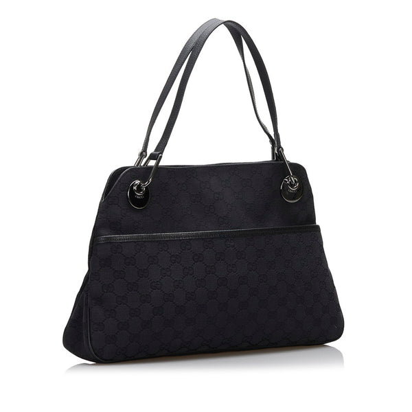 グッチ GGキャンバス ハンドバッグ トートバッグ 121023 ブラック キャンバス レザー レディース GUCCI 【中古】