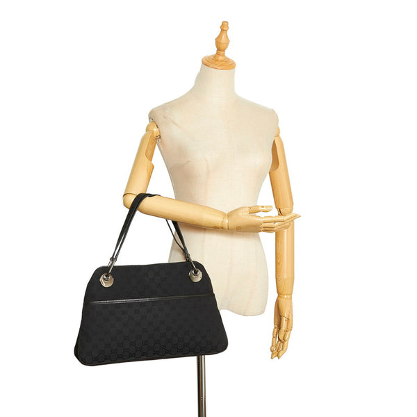 グッチ GGキャンバス ハンドバッグ トートバッグ 121023 ブラック キャンバス レザー レディース GUCCI 【中古】