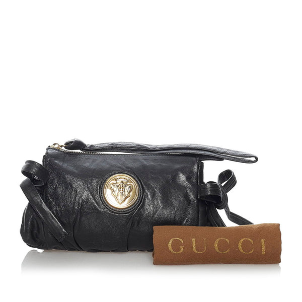 グッチ ヒステリア クレスト ポーチ 203632 ブラック レザー レディース GUCCI 【中古】