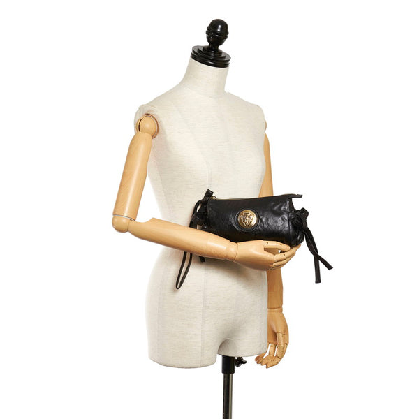 グッチ ヒステリア クレスト ポーチ 203632 ブラック レザー レディース GUCCI 【中古】