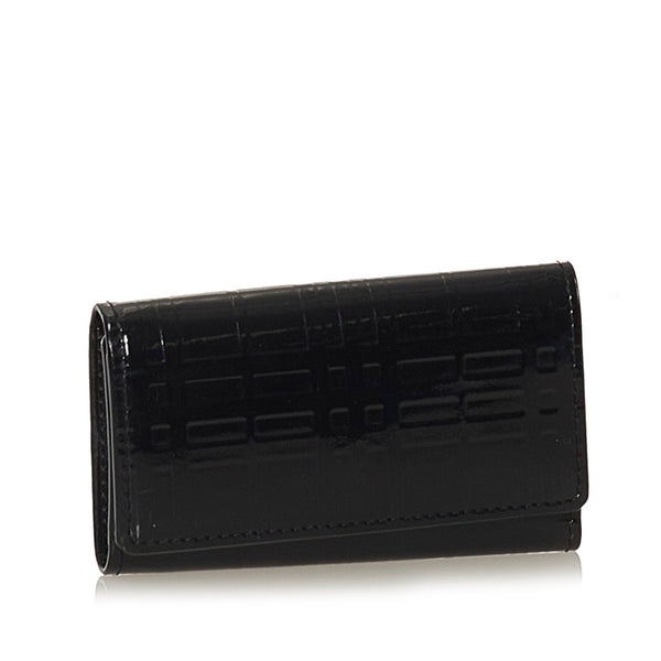 バーバリー チェック柄 5連 キーケース ブラック エナメル レディース BURBERRY 【中古】