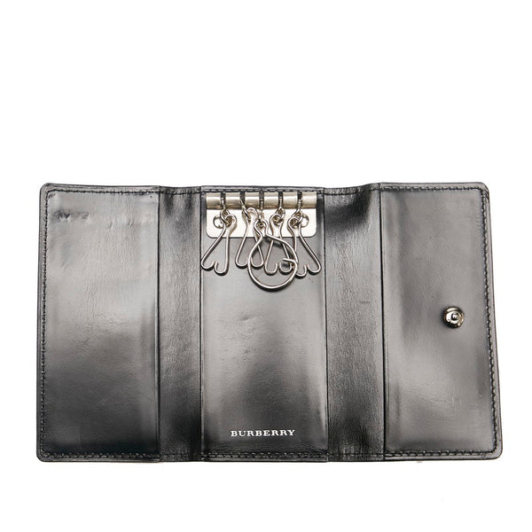 バーバリー チェック柄 5連 キーケース ブラック エナメル レディース BURBERRY 【中古】