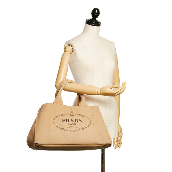 プラダ カナパ ベージュ キャンバス トートバッグ レディース PRADA 【中古】
