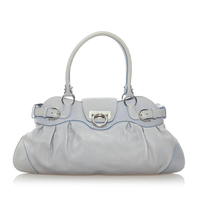 サルヴァトーレフェラガモ ガンチーニ マリッサ ハンドバッグ AU 21 5370 ライトブルー レザー レディース Salvatore Ferragamo 【中古】