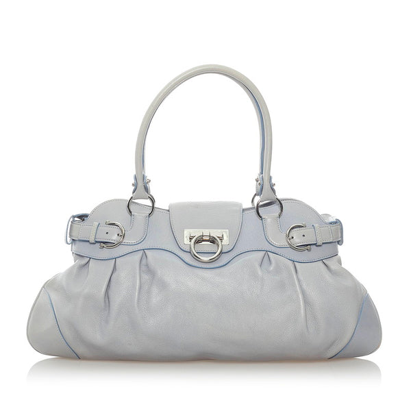 サルヴァトーレフェラガモ ガンチーニ マリッサ ハンドバッグ AU 21 5370 ライトブルー レザー レディース Salvatore Ferragamo 【中古】