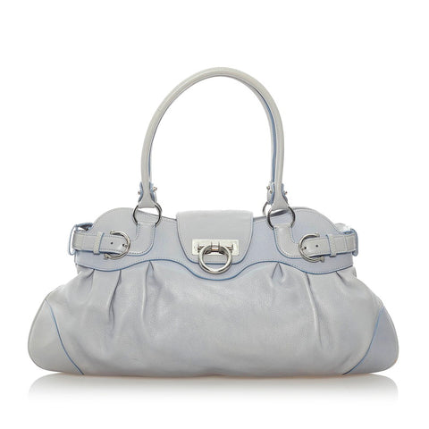 サルヴァトーレフェラガモ ガンチーニ マリッサ ハンドバッグ AU 21 5370 ライトブルー レザー レディース Salvatore Ferragamo 【中古】