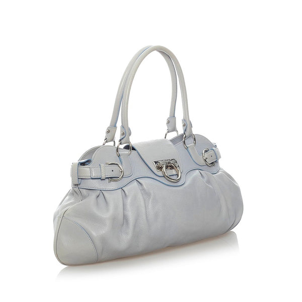 サルヴァトーレフェラガモ ガンチーニ マリッサ ハンドバッグ AU 21 5370 ライトブルー レザー レディース Salvatore Ferragamo 【中古】