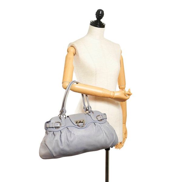 サルヴァトーレフェラガモ ガンチーニ マリッサ ハンドバッグ AU 21 5370 ライトブルー レザー レディース Salvatore Ferragamo 【中古】