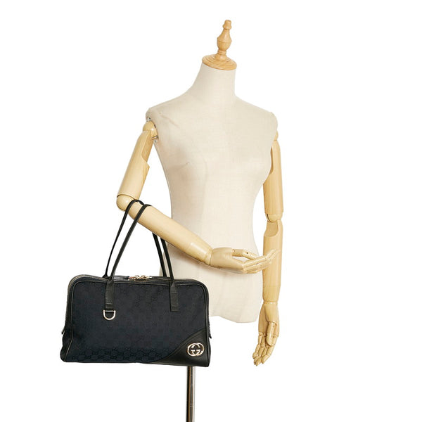 グッチ GGキャンバス インターロッキングG ハンドバッグ トートバッグ 169971 ブラック キャンバス レザー レディース GUCCI 【中古】