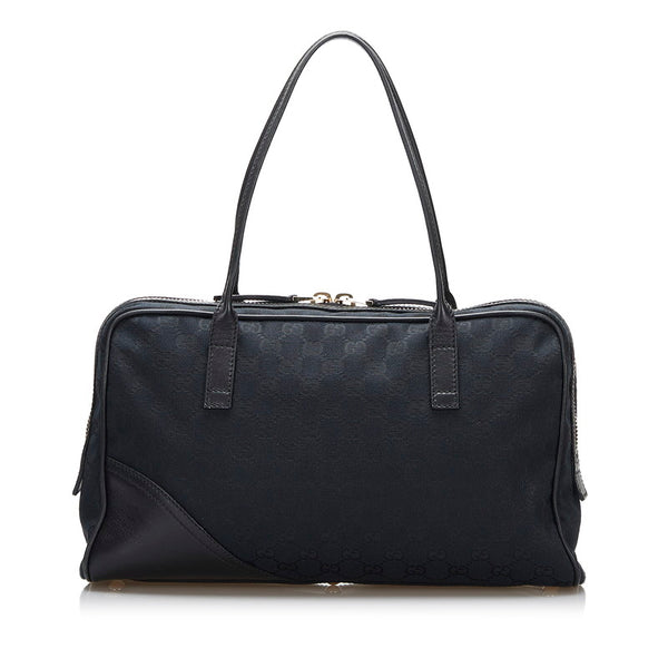 グッチ GGキャンバス インターロッキングG ハンドバッグ トートバッグ 169971 ブラック キャンバス レザー レディース GUCCI 【中古】