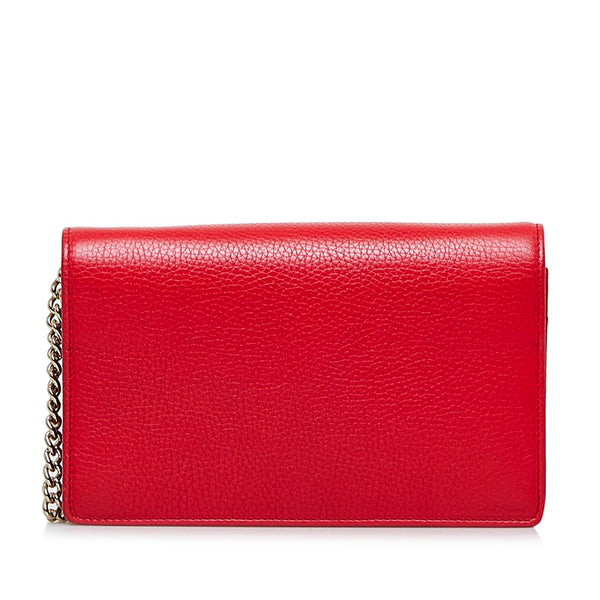 グッチ インターロッキングG ソーホー チェーンウォレット ショルダーバッグ 2WAY  407041 レッド レザー レディース GUCCI 【中古】