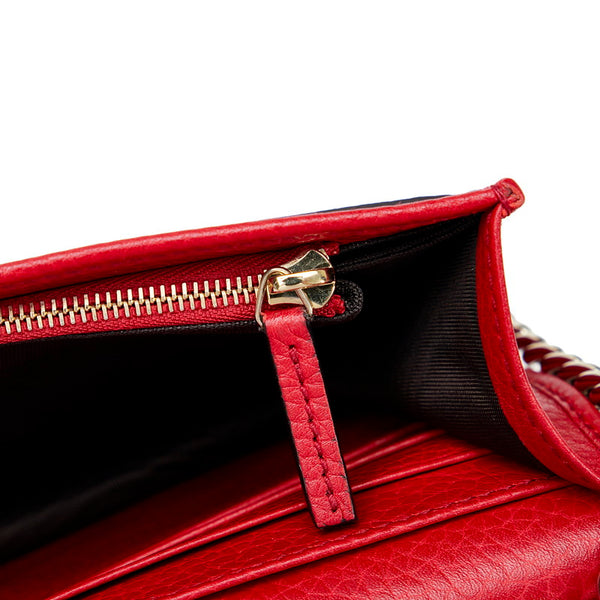 グッチ インターロッキングG ソーホー チェーンウォレット ショルダーバッグ 2WAY  407041 レッド レザー レディース GUCCI 【中古】