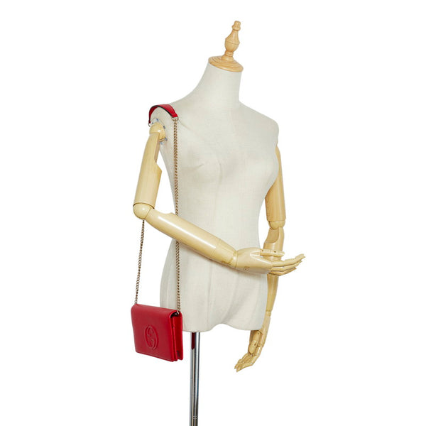 グッチ インターロッキングG ソーホー チェーンウォレット ショルダーバッグ 2WAY  407041 レッド レザー レディース GUCCI 【中古】