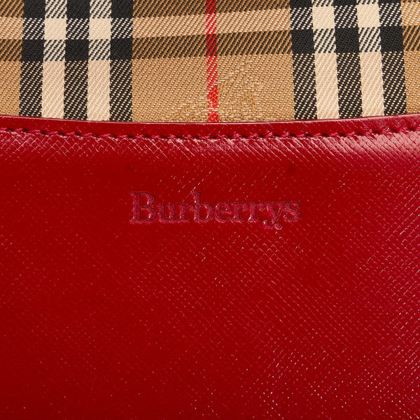 バーバリー ノバチェック トートバッグ ベージュ レッド キャンバス レザー レディース BURBERRY 【中古】