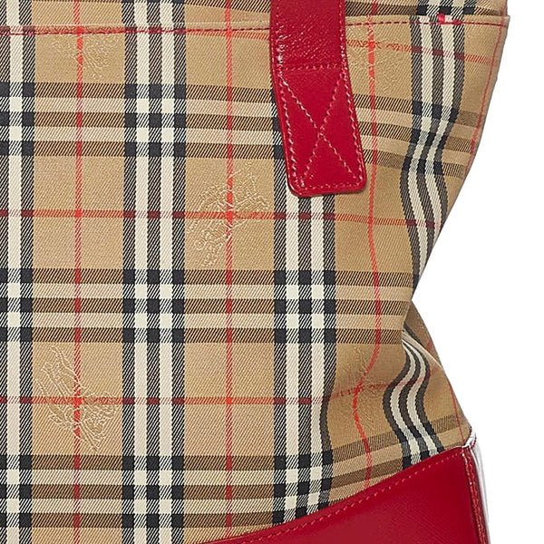 バーバリー ノバチェック トートバッグ ベージュ レッド キャンバス レザー レディース BURBERRY 【中古】