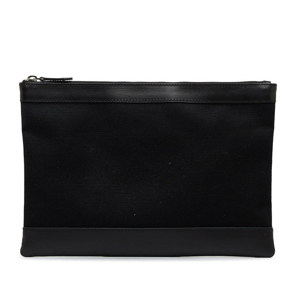 バレンシアガ ネイビークリップM ロゴ クラッチバッグ セカンドバッグ 373834 ブラック キャンバス レザー レディース BALENCIAGA 【中古】