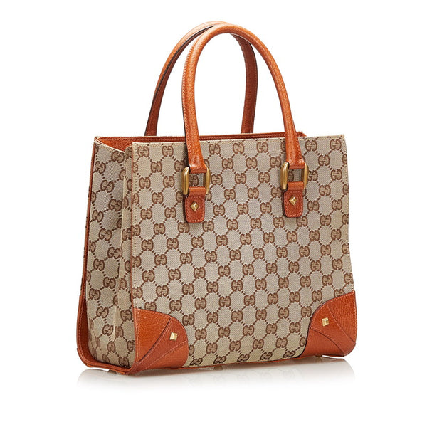 グッチ GGキャンバス ハンドバッグ 120895 ベージュ ブラウン キャンバス レザー レディース GUCCI 【中古】