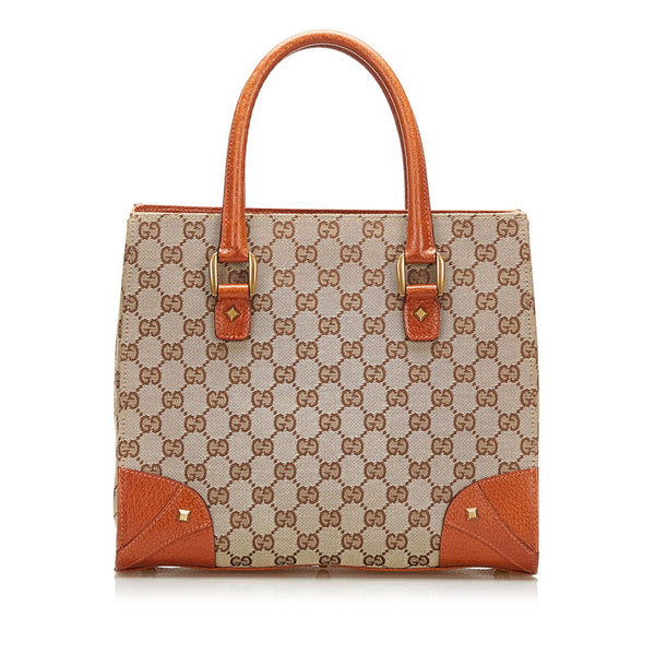 グッチ GGキャンバス ハンドバッグ 120895 ベージュ ブラウン キャンバス レザー レディース GUCCI 【中古】