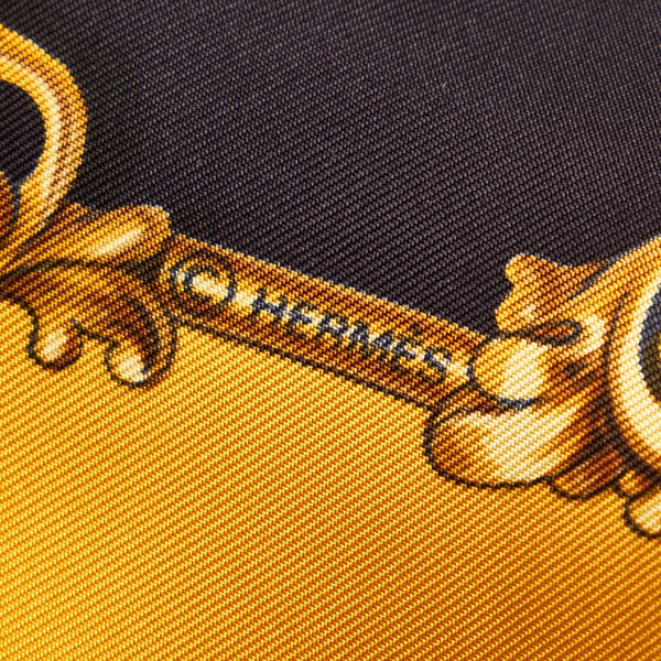 エルメス カレ90 Carrosses d'Or 金の馬車 スカーフ ブラック ゴールド シルク レディース HERMES 【中古】