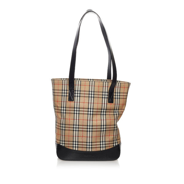 バーバリー ノバチェック シャドーホース ハンドバッグ ベージュ キャンバス レザー レディース BURBERRY 【中古】