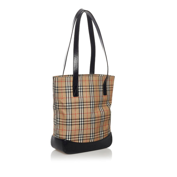 バーバリー ノバチェック シャドーホース ハンドバッグ ベージュ キャンバス レザー レディース BURBERRY 【中古】