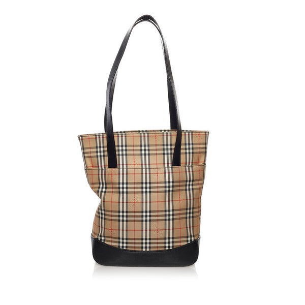 バーバリー ノバチェック シャドーホース ハンドバッグ ベージュ キャンバス レザー レディース BURBERRY 【中古】
