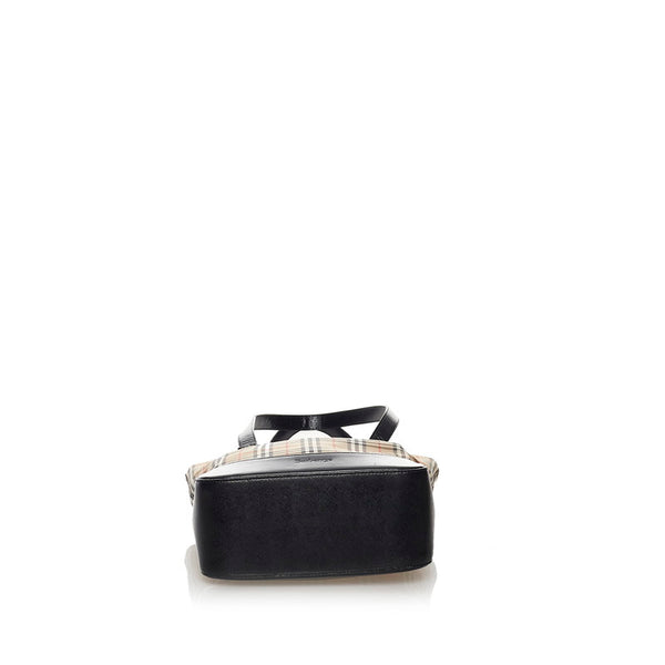 バーバリー ノバチェック シャドーホース ハンドバッグ ベージュ キャンバス レザー レディース BURBERRY 【中古】