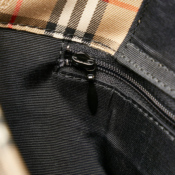 バーバリー ノバチェック シャドーホース ハンドバッグ ベージュ キャンバス レザー レディース BURBERRY 【中古】