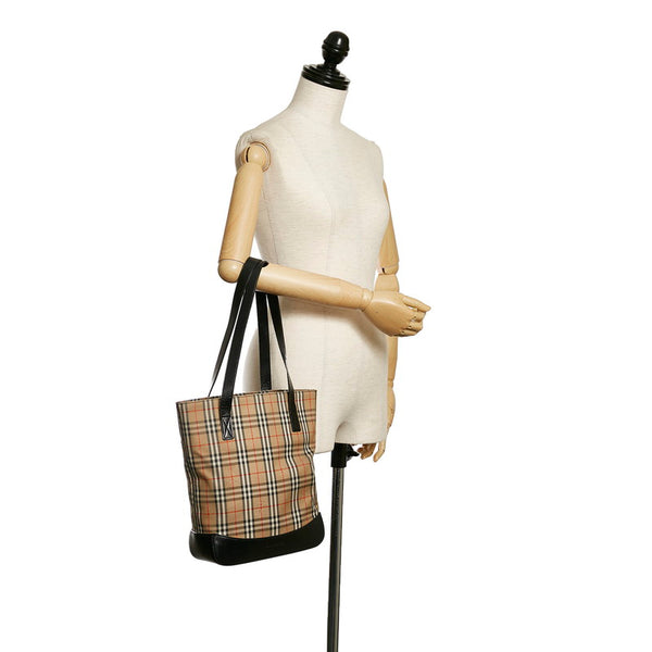 バーバリー ノバチェック シャドーホース ハンドバッグ ベージュ キャンバス レザー レディース BURBERRY 【中古】