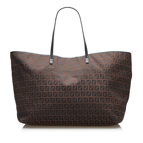 フェンディ ズッキーノ トートバッグ 8BH076 ダークブラウン キャンバス レザー レディース FENDI 【中古】