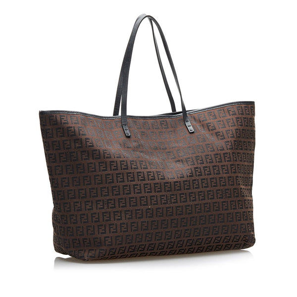 フェンディ ズッキーノ トートバッグ 8BH076 ダークブラウン キャンバス レザー レディース FENDI 【中古】