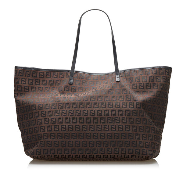 フェンディ ズッキーノ トートバッグ 8BH076 ダークブラウン キャンバス レザー レディース FENDI 【中古】