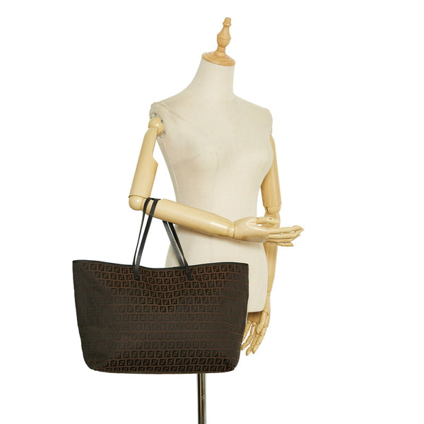 フェンディ ズッキーノ トートバッグ 8BH076 ダークブラウン キャンバス レザー レディース FENDI 【中古】