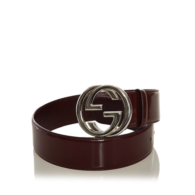 グッチ インターロッキング ＧG ベルト 036 1046 ボルドー  レザー レディース GUCCI 【中古】