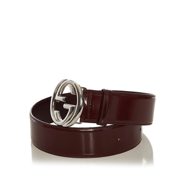 グッチ インターロッキング ＧG ベルト 036 1046 ボルドー  レザー レディース GUCCI 【中古】